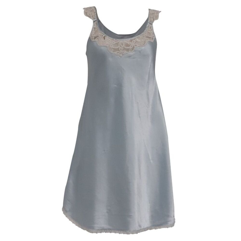 Oscar De La Renta Lace-Trimmed Mini Dress in Light Blue Satin